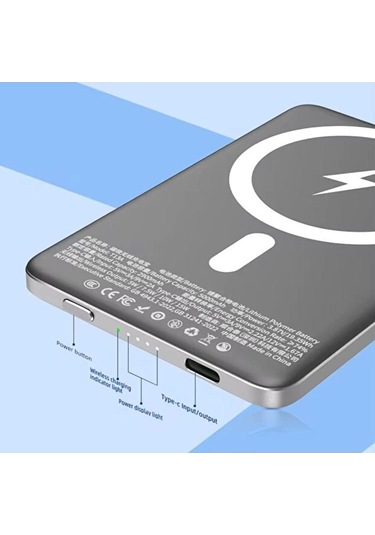 Mercansa Sonx Manyetik Kablosuz Şarj Taşınabilir Alüminyum Alaşım Powerbank- 5000mah Hızlı Şarj Ultra İnce Renkli