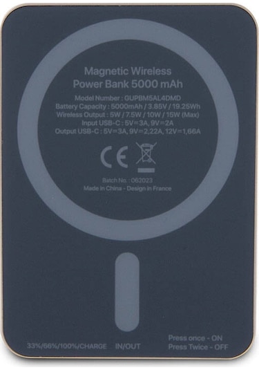 Guess Lisanslı Magsafe Şarj Özellikli Metal Yazı Logolu Powerbank 5000mah 15w Gold