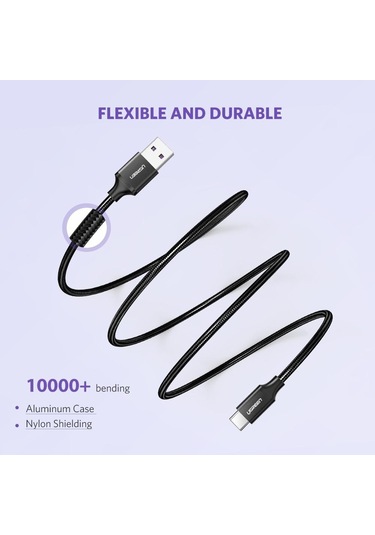 Ugreen 50567 Usb C Şarj Kablosu 5a Hızlı Şarj Örgütlü Kablo Veri Keli Huawei Supercharge