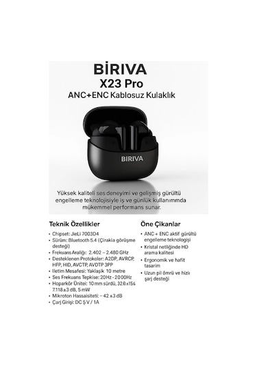 Biriva X23 Pro Bluetooth 5.4 Kulak İçi Kulaklık