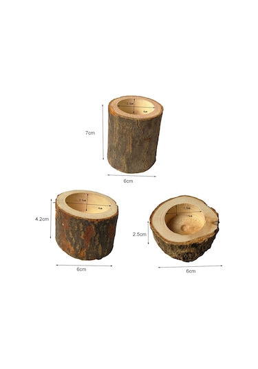 Hombey El Yapımı Ahşap Mumluk Seti 3 Boyut - Ev Ve Bahçe Dekorasyonu İçin Doğal Odun Çeşitleriyle Hazırlanmış