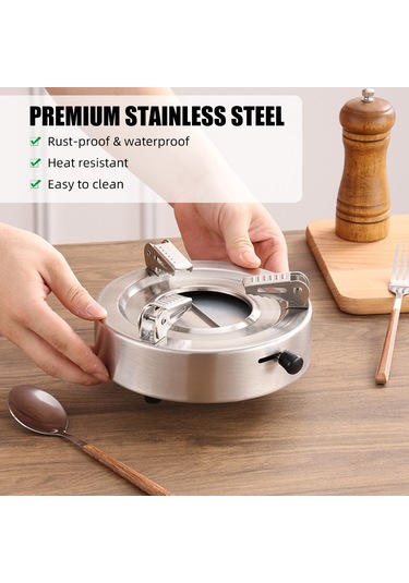 Ximistore9 Dışarıda Taşınabilir Paslanmaz Çelik Alkol Ocağı: Ayarlanabilir Alev, Ev/hotel/barbekü Kullanıma Uygun, Anti Kayma Tabanlı Gümüş