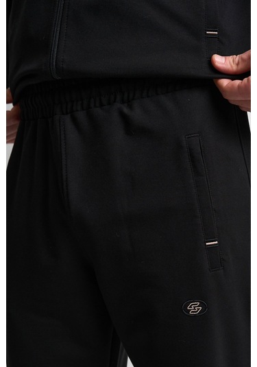 Shooter Sportswear Klasik Antrasit Erkek Eşofman Takımı Çıkartılabilir Kapüşonlu Rahat Kalıp Siyah