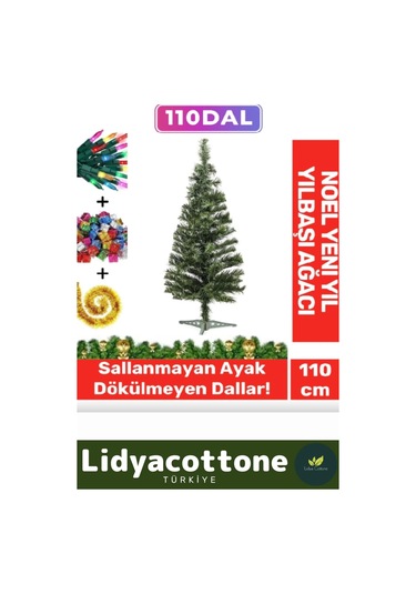 2025 Noel Paketi Kutulu Süsleme Seti Renkli Işığı Süsleri Yılbaşı Çam Ağacı 110 Cm 110 Dal Standart