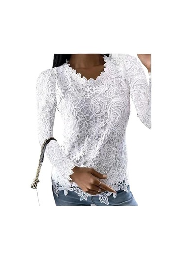 Novahub Gmxıa Kadın Modası Rahat Yazlık Düz Renk Baskılı Uzun Kollu O-yaka Bluzlar Ve Gömlekler Beyaz Beyaz