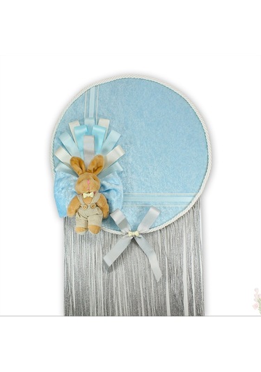 Kasnaklı Kadife 30cm Kapı Süsü - Mavi Çok Renkli