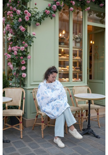 Caretta %100 Pamuk 2 Katlı Müslin Balenli Baskılı Emzirme Önlüğü - Ztcaretta