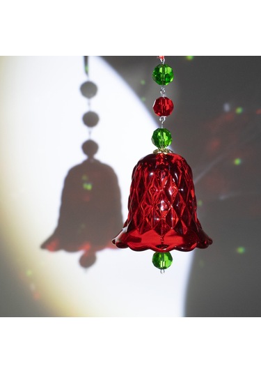 Geeksen Noel Zil Aksesuarı, Cam Kırmızı Yeşil Boncuklu, Ağaç Ve Pencere Süsü, Festivite Dekorasyonu, 1 Adet