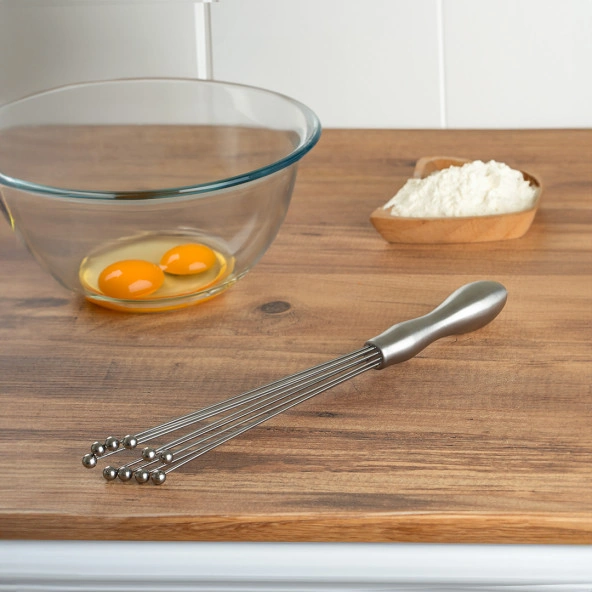 Mucit Home Ayarlanabilir Paslanmaz Çelik Metal Boncuk Top Uçlu Çırpıcı Sos Karıştırıcı Top Uçlu Yumurta Çırpıcı Krom