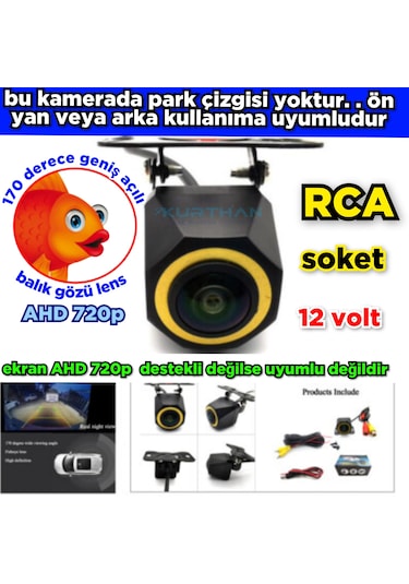 4 X 3 Cm. Küp Kamera Ahd 720p 170 Derece Balık Gözü Lens 12 Volt