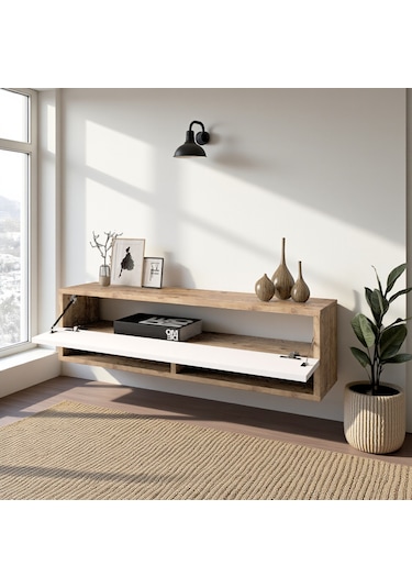 Robin Home Loft Aynalı Duvara Monte Dresuar Antre Hol 100cm Çam- Beyaz Ahşap - Beyaz