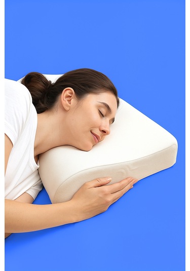 Boyun Destekli Hafızalı Visco Yastık Yıkanabilir Kılıf Görsel Çanta Beyaz