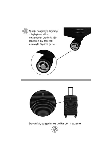 Kabin Boy %100 Polikarbon Valiz Parlak Siyah 1818