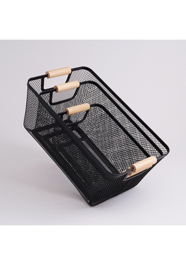 Suntek Ahşap Saplı Metal Tel Saklama Sepeti Makyaj Düzenleme Siyah