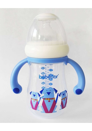 Bebedor Geniş Ağızlı Kulplu PP Biberon 240 ML Mavi Kod: 99322