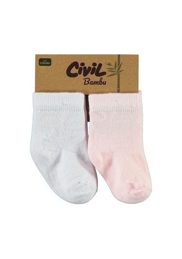 Civil Baby Bambu Organik Bebek Çorap Set - Beyaz Beyaz - Pembe