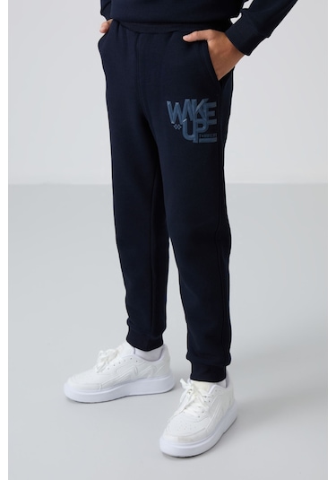 Lacivert Pamuklu Kalın İçi Tüylü Yumuşak Dokulu Standart Fit Baskılı Erkek Çocuk Eşofman Takım - 11 Lacivert