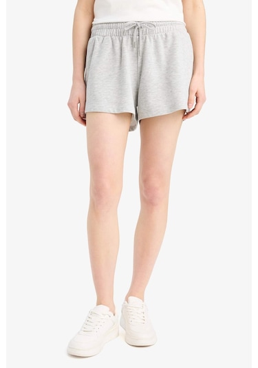 DeFacto Regular Fit Beli Bağcıklı Normal Bel Düz Paça Şort C7600AX25SMGR93 Gri