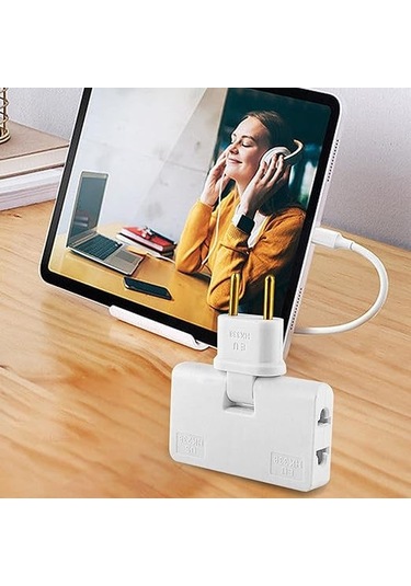 Teltree Düz Tip Çevirici Adaptör 3 Çıkışlı 180 Döner Başlı Avrupa Seyahat Fişi Isı Dayanıklı Güvenli Enerji Konvertörü Beyaz