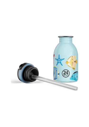 Kids Bottle Sea Friends Pipetli Paslanmaz Çelik Çocuk Su Matarası 250 Ml Mavi