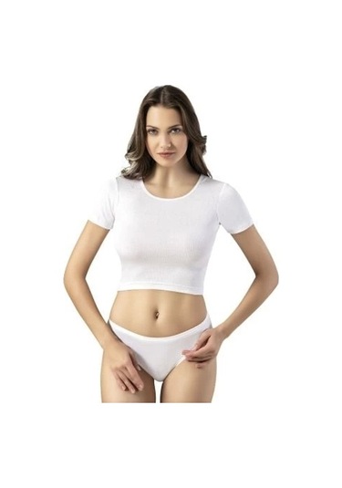 Kota Kadın Kaşkorse Kumaş Beyaz Crop - 6444 Beyaz