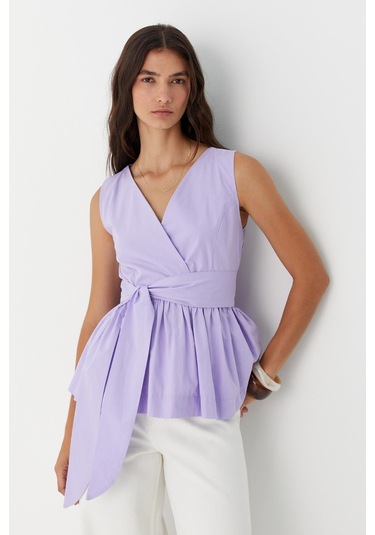 Kuşak Bağlamalı Kolsuz Bluz Lila LILA