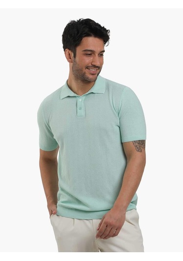 Dufy Su Yeşili Erkek Slim Fit Balıksırtı Desenli Polo Yaka Kazak - 104556-su Yeşili Su Yeşili