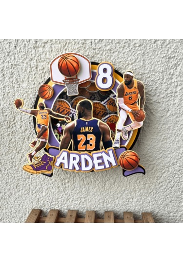 Basketbol Temalı Erkek Çocuk Doğum Günü İsme Özel 3d Pasta Süsü Cake Topper Çocuk