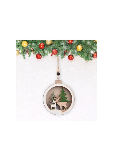 Monyee Noel Led Aydınlatmalı Dekoratif Ası: Ahşap-pvc, 4 Desen Ev, Geyik, Ağaç , Cr2032 Pil, D Stili Haki