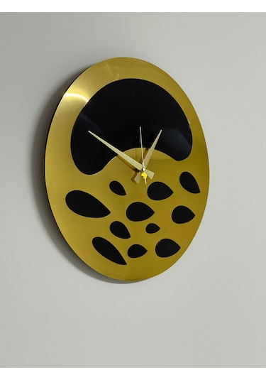 Nova Model Ahşap Üzeri Akrilik Duvar Saati 50 X 50 Cm Sessiz Mekanizma Gold Siyah Renk