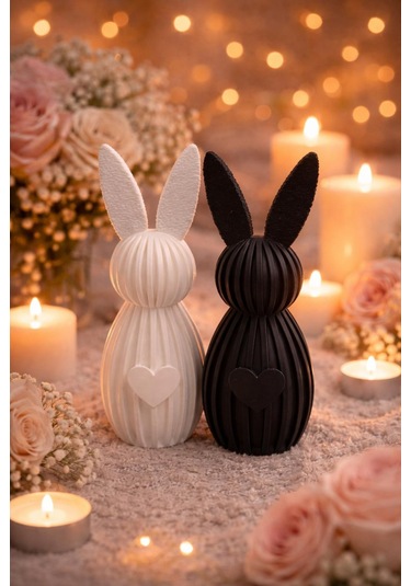 Black & White Bunny Figurines / Siyah Beyaz Tavşan Dekor / Nordic Table Ornament