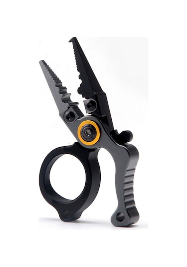 Kilitli Alüminyum Mini Olta Pensi - Halka Açıcı, Misina Makası, Çok Amaçlı Balıkçık Aleti Siyah-gris