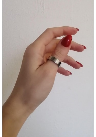 Takı Dükkanı 6 MM Parlak Düz Çelik Alyans Yüzük Cl39 001