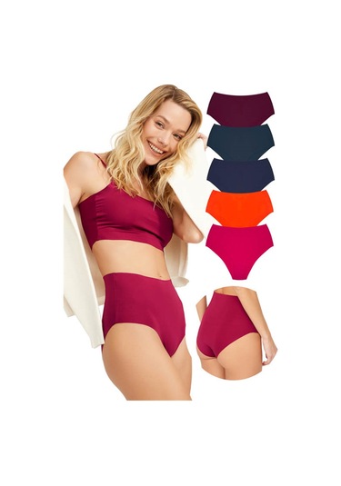 Yüksek Bel Basic Lazer Kesim Bikini Külot 5'li Paket - 2 Asorti
