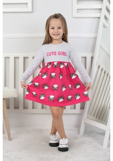 Kız Çocuk Elbise Cute Girl Fuşya