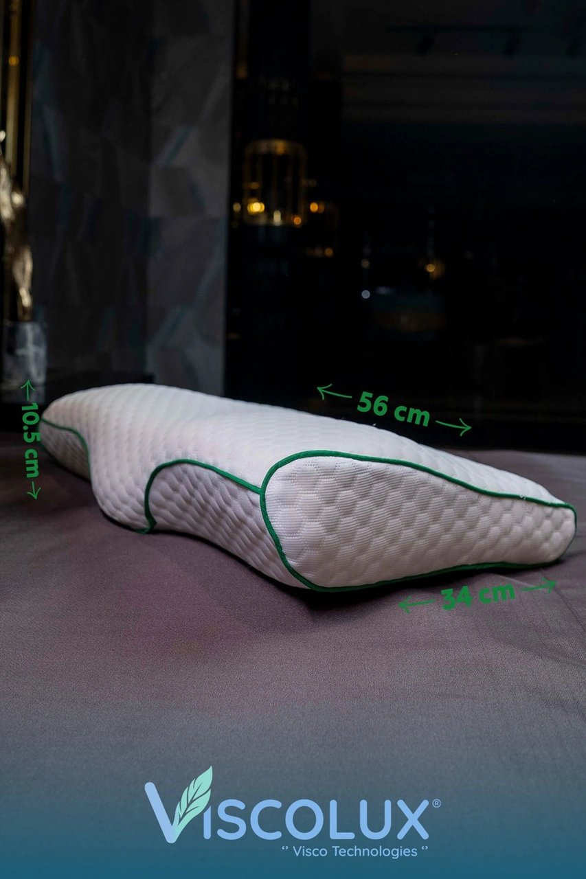 Servikal Boyun Destekli Ortopedik Yastık - Boyun Düzleşmesi Visco Yastık 56x34x10,5 Yeşil