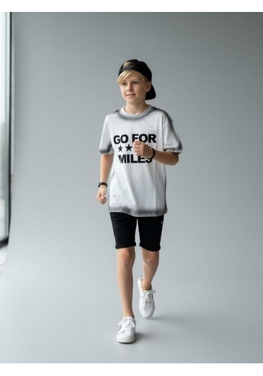Zekids Çocuk Go For Miles Yazılı T-shirt-17192 Beyaz