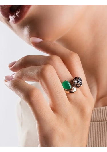 Lamponi 925 Ayar Gümüş 585 Ayar Altın Agat, Spinel Ve Zümrüt İle Yüzük 60061361 Altın