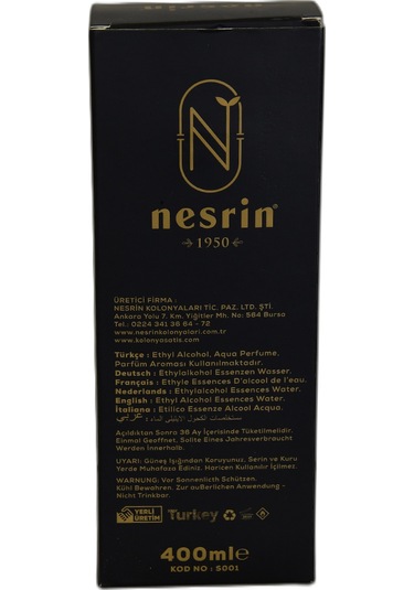 Nesrin 80 Derece Özel Seri Kutulu Pet Şişe Safran Kolonyası 400 ML