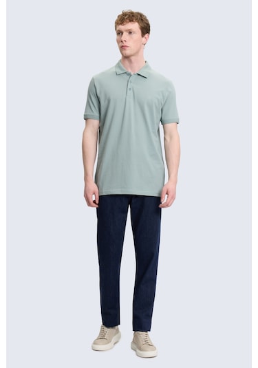 Hatemoğlu Yeşil Regular Fit Polo Yaka 100% Pamuk Tişört Yeşil - Ekru