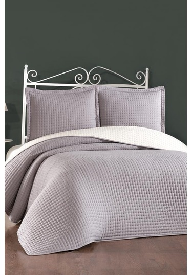 Elisa Dolgulu Çift Taraflı Çift Kişilik 240x260 Cm Yatak Örtüsü Koyu Gri Gri