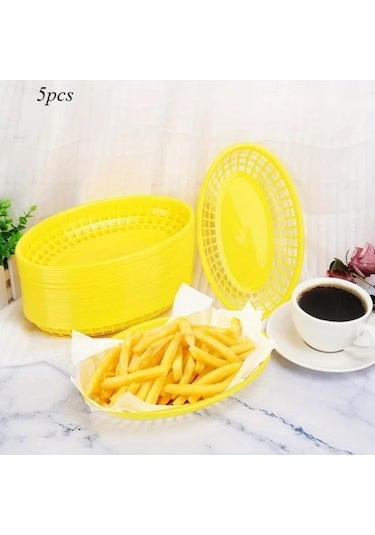 Chuangyinshop 5 Adet Sarı Yeniden Kullanılabilir Izgara Fast Food Servis Sepeti Sarı