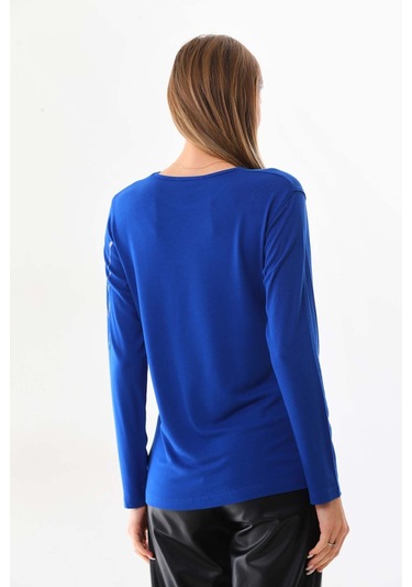 Sistas Kadın Desenli Bisiklet Yaka Uzun Kol Bluz 23598 Saks