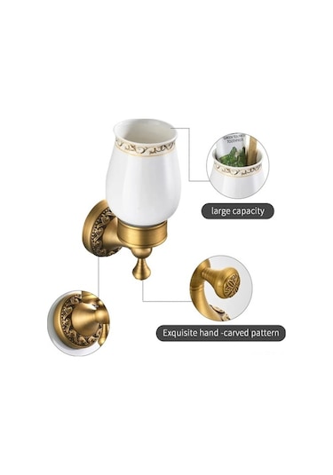 Besthome1 Duvar Takılı Bronz Gömlekli Banyo Dolabı - Seramik Bardaklı, Aşınmaya Dayanıklı, Geniş Kapasiteli, Kolay Kurulum Bey Beyaz