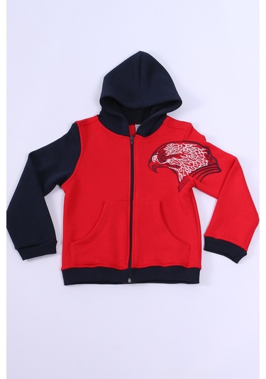 Erkek Çocuk 3 İplik Kolej Ceket Fermuarlı Cepli Desenli E6 Kırmızı