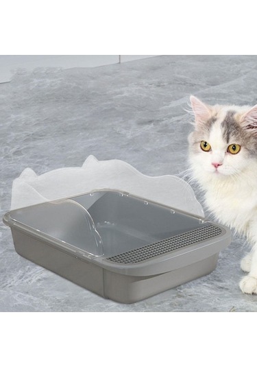 Suofeng Küçük Kedi Kumu Kavanozu - Yarı Kapalı Dışarı Dağılımı Engelliyor - Güncellenmiş Kulaklı Model Gri