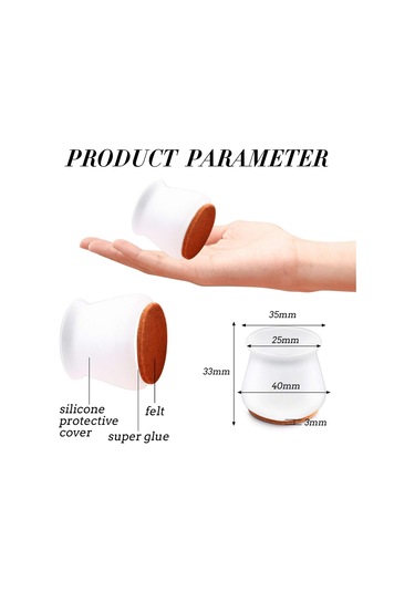 24 Adet Keçe İle Geliştirilmiş Silikon Sandalye Ayağı Koruyucusu, Beyaz Diğer