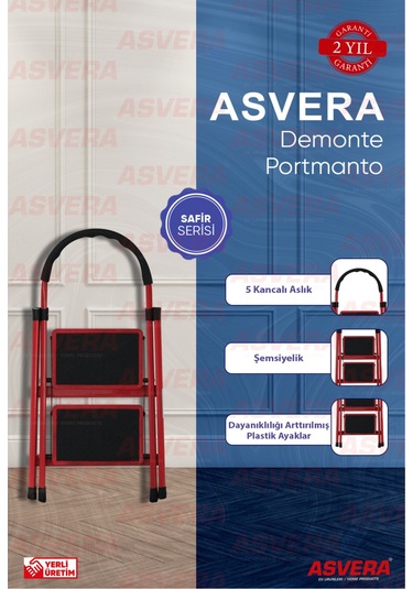 Safir Serisi Patika 2 Li Ev Tipi Katlanır Merdiven Hafif, Kaymaz, Dayanıklı Tasarım 1 Adet