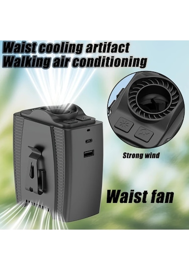 Xuweiwei 1 Adet Şarj Edilebilir 5000mah Siyah Bel Fanı 5 Hızlı Rüzgar Ayarı Taşınabilir Usb Fan Seyahat İçin