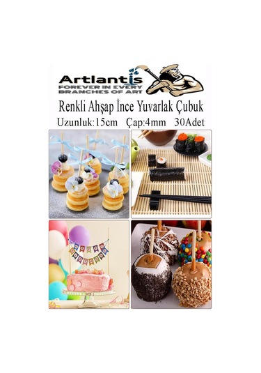 Renkli İnce Ahşap Yuvarlak Çubuk 15 Cm 30 Lu 1 Paket Okul Öncesi Sınıf Tasarım Etkinlik Hobi